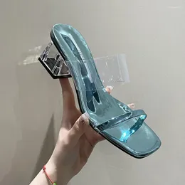 Tofflor 2023 kvinnor sexiga pvc höga klackar öppen tå sommarfad chunky transparenta sandaler pumpar flip flops skor