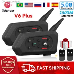 Teleheer V6 Plus+ Motorcykelhjälm Intercom -headset Bluetooth Waterproof med 1500m BT 5.0 Interphone Communicator för 6 ryttare Q230830