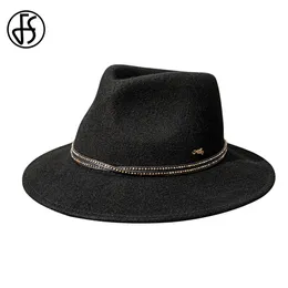 Breda Brim Hats Bucket FS Luxury Fedoras för kvinnor Män Gentleman Elegant Autumn Winter Jazz Hat Wool Vintage Gangster Trilby Felt Cap 230830
