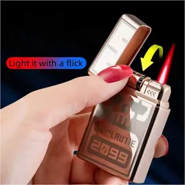 Creative Inflatable Electronic Induction Lighter Metal Windproof Pulley Ignition Straight Windproof Replaceable Battery For Boyf PIH2