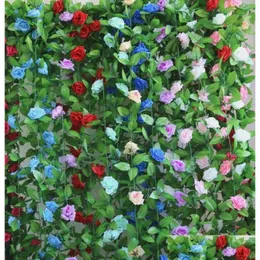 Ghirlande di fiori decorativi 240 cm Decorazione di nozze Artificiale Finta seta Rosa Fiore Vite Appesa Ghirlanda Decorazioni per la casa 15 colori Dro Otjiy