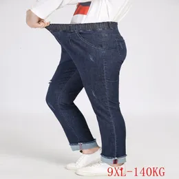 Kvinnors jeans Autumn Large Size Jeans Elastic midja 5xl 7xl 8xl 9xl Fashion Ladies Elastic midja Pocket Pencil Pants 230829