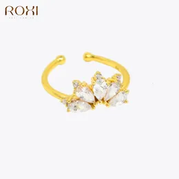 Bröllopsringar Roxi Crystals Crown Open 24K Solid Gold For Women Justerbar Ring 925 Sterling Silver Engagement Smycken 230830