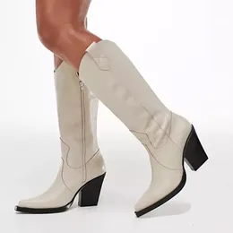 Buty mody kobiety w połowie butów ręcznie robione retro western kowboy designer wskazuje na nóg grube wysokie obcasy Cowgirl Boots 230830