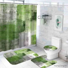 Set di tende da doccia di tende da doccia verde acqua adatte per la decorazione moderna del bagno astratto con tappetino in stile country rock retrò R230831