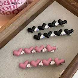 Hair Clips Black Pink Rhinestone Irregular Love Heart Clip Sweet Charm Aesthetic Hairpin Korean Fashion Accessories For Women