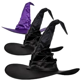 Cappelli a tesa larga Secchio Strega di Halloween Pieghe nere Cappello da mago Festa in maschera per bambini Donne adulte Uomini Puntelli Cosplay Accessorio per costumi 230830