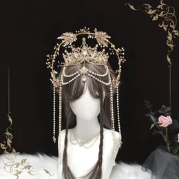 Sol madrinha coroa tiaras headpiece lolita kc ouro halo bandana virgem maria gótico headwear deusa fada acessórios de cabelo