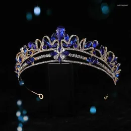 Hair Clips Rhinestone Bridal Wedding Crown Layered Blue Gem Bride Tiaras Baroque Headdress Jewelry Accessories HQ0808-4