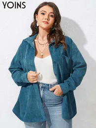 Women's Plus Size Outerwear Coats YOINS Women Thin Jackets Plus Size Solid Long Sleeve Autumn Lapel Collar Front Button Corduroy Shirt Tops Blouses Tunic 4XL 230829