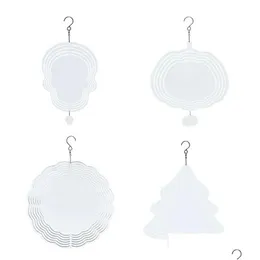 Party Favor Partihandel 8 tum sublimering Blank Vindspinnare White Aluminium Metal Hanging Spinners Blanks For DIY Double Sides Print Dhow9