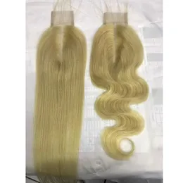 Peruwiańskie dziewicze włosy 2x6 koronkowe zamykanie środkowa część 10-22 cala 613# blondynka kolorowa fala ciała yirubeauty