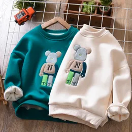 Hoodies Sweatshirts Boys 'Fleece fodrade tröja 2023 Winter Children's Cartoon Top Single Layer Bottom Shirt 230830