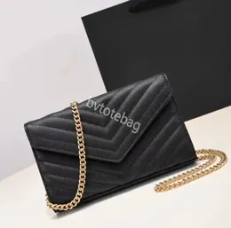 Klassische High-Version Luxurys Rindsleder Umhängetasche berühmte Designer Messenger Lady Taschen Handtasche weibliche Tote Satchel Geldbörse Schwarz Gold Silber Kette mit Box 22,5 * 5 * 15 cm