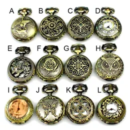 Relógios de bolso APW001Atacado 12 designs mistos de bronze antigo flor coruja relógio de bolso borboleta 12 tamanhos de diâmetro 2,7 cm. 230830