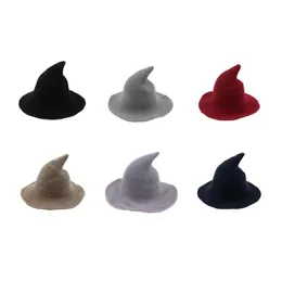 Parti Şapkaları Cadılar Bayramı Cadı Şapkası Brimmed Koyun Yün Dokuma Kadınsı Moda İpucu Çeşitli T08 Teslimat Ev Bahçe Festival Malzemeleri Dhlgu