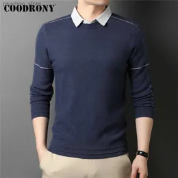 COODRONY Twinset Pullover Men Autumn Winter Thick Warm Knitted Sweater Men Clothing Business Shirt Collar Two-Piece Dress Z1059 Q230830