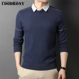 Coodrony Twinset Pullover Men الخريف شتاء سميك دافئ السترة ذتابة الرجال ملابس الملابس قميص قميص من قطعتين فستان Z1059 Q230830