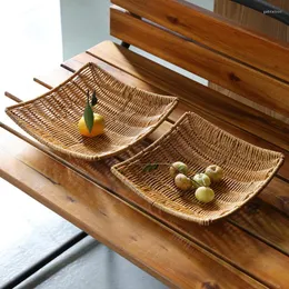 Plates Handwoven Storage Basket Rattan Tray Wicker Bread Fruit Breakfast Tea Picnic Kitchen