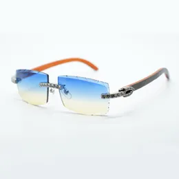 New cool sunglasses 3524031 with XL diamond and natural orange wooden legs 57 mm cut lens