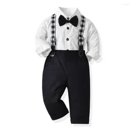 Clothing Sets Baby Boy Gentleman Shirt Suit Clothes Spring Autumn Cotton Children Costume Long Sleeve Top Pants Strap Outwear Black White