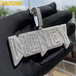 Collane con ciondolo Iced Out Bling Lettere Collana con ciondolo soldi Oro argento Colore Rettangolo CZ Zircone Fascino Uomo Donna Gioielli Hip Hop 230830