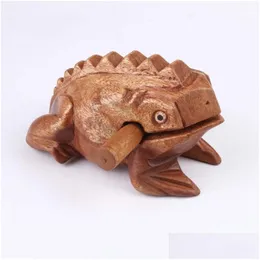 Decorative Objects Figurines Thailand Lucky Frog With Drum Stick Traditional Craft Home Office Decor Wooden Art Miniatures Drop Deli Dhgmu