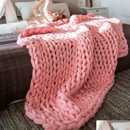 Blankets 100X150Cm Warm Handmade Throw Blanke Sofa Bed Chunky Knitting Blanket Thick Yarn Line Bky Knitted Comforters Home Decor Drop Dhw3B