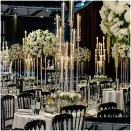 Ljushållare 10 set akrylkandelabra alla tydliga bröllop ljusstakar bord mittpieces blommor stativ hållare stor kandelabrum droppe othgm