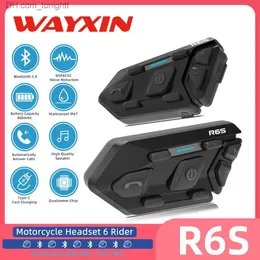 Waexin R6S BT5.0 Motorcykelhjälm Intercom -headset 1200m Interphone Communicator för 6 ryttare Waterproof Q230830