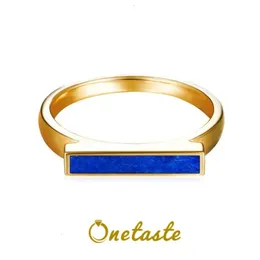 Bröllopsringar 925 Silverguldpläterad naturlig Lapis Lazuli Enkelt för kvinnor Personlig minimalism Stone Geometric Ring Female 230830