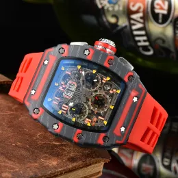 Высококачественные мужские дизайнерские часы AAA, стальные кварцевые часы с функцией хронографа, мужские часы, оранжевый, красный, черный резиновый ремешок