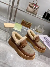 Casual skor arabiska resor läder ulltjock sulad designer boot lazy ull varma skor modebrevplattform kvinna sko stor storlek 35-42