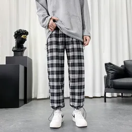 Męskie spodnie Summer Lekkie w kratę mężczyźni Hip Hop Zwyciężone koreańskie haremowe spodnie dresowe harajuku moda jogger 230830