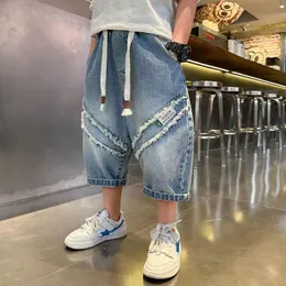 Shorts Teen Jungen Casual Feste Elastische Taille Jungen Hosen Sommer Wadenlange Kinder Hosen Kurze Kinder Strand Lose 230830