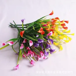 Decorative Flowers 1pc Mini Calla Artificial Flower Bouquet With Leaf Plastic Fake Lily Aquatic Plants DIY Home Room Decoration