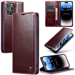 Glossy Pu Leather Flip Cover för iPhone 15 Promax Wallet Holder Vintage Premium Caseme Telefonfodral