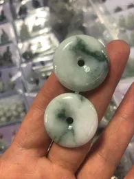 Pendant Necklaces Natural Jade Donut Necklace Men Women Grade A Myanmar Jadeite Floating Jades Round Safety Buckle Charms
