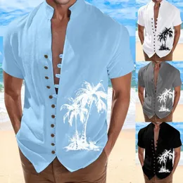 남자 T 셔츠 인쇄 드레스 남자 해변 홀리데이 셔츠 남성 커프 버튼 스탠드 칼라 평야