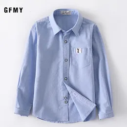 어린이 셔츠 Gfmy Spring Oxford 섬유 면화 블라우스 소년 흰색 셔츠 3T-14T 영국 스타일 어린이 캐주얼 학교 옷 230830