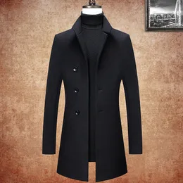 Herrgravrockar Casual Autumn Winter 47Wool blandar svart färg Vindbrytare Midlong Top Tjock Warm Jacket Overroco Outerwear 230831