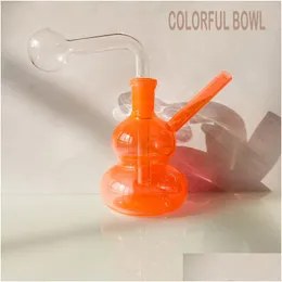 Andra rökningstillbehör 14mm Glass Hookah Pipe Smoke Shisha Colorf Gourd -formade rör Oljebrännare Tobakskål Ash Catchers Percolate Dhtdp