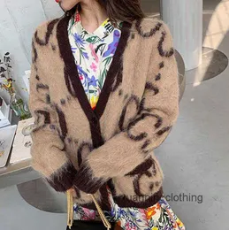 Single Breasted Ggity Full Print Mohair Sweater Coats Women Soft Plush Cardigan Designers Womens Double Pockets Coat Grad Ladies Outterwear FH3H
