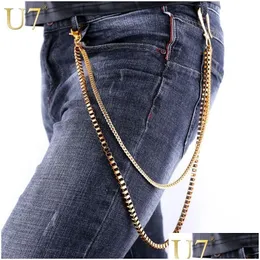 Other Jewelry Sets U7 Heavy Gold Color Waist Biker Chain Key Wallet Belt Rock Punk Trousers Motorcyle Hiphop Pant Jean Chains For Men Dhztg