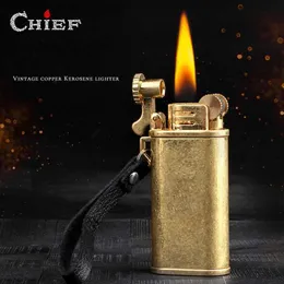 Vintage Copper Chief Kerosene Oil Lighter Windproof Portable Metal Grinding Wheel Trench Cigarette Outdoor Tool Men Gift 40AN