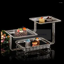 Пластин 1 ПК Трехвопроводитель серебряной серебряной закусочной многослойный пирог квадратный десертный шведский стол