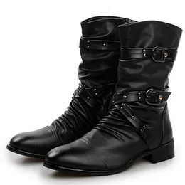 Buty dla mężczyzn skórzane buty Wysokiej jakości buty motocyklowe czarne punk rock buty męskie wysokie buty rozmiar 38--48 230830