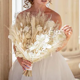 Dekorativa blommor Lyxbevarade Rose Pampas Wedding Bouquets Boho Bridal Bouquet Rustic Dried for Ceremony Party Decor