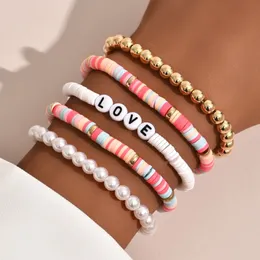 Perlen-Ethno-Sturm-Simia-Armband, bunt, weiche Keramik, Retro-Temperament, Perle, weiche Keramik-Armband, Liebe, 5-teiliges Set