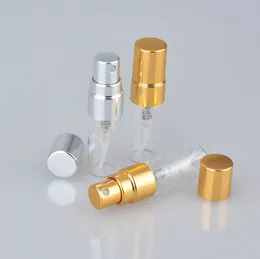 wholesale 500pcs 2ml 2.5ml 3ml Clear Spray Bottle Empty Glass Container with Black Silver Gold Pump Sprayer
